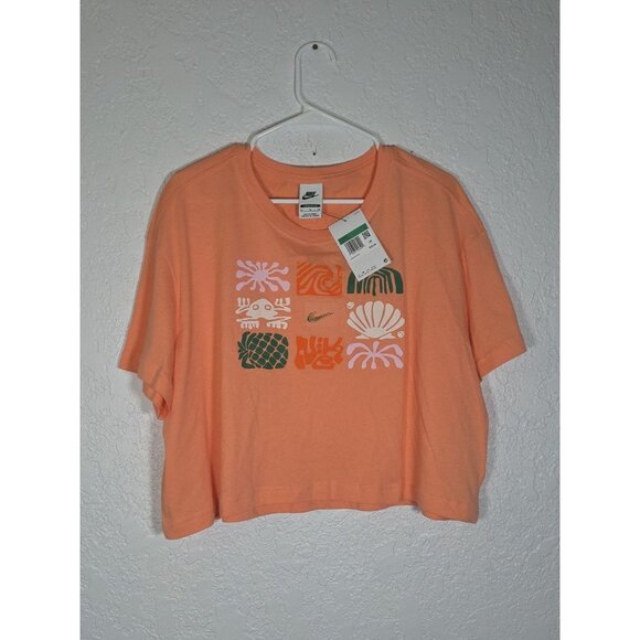 New Nike Loose Fit Womens XL Crop Top T-shirt Frog Rainbow - Picture 1 of 4